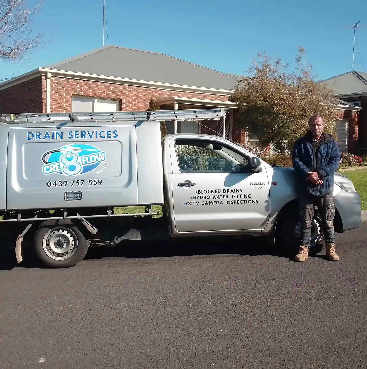Cre8flow's high pressure water jetter clearing a blocked drain in Geelong