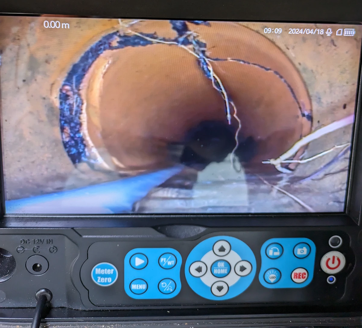 CCTV drain camera inspection view inside a pipe